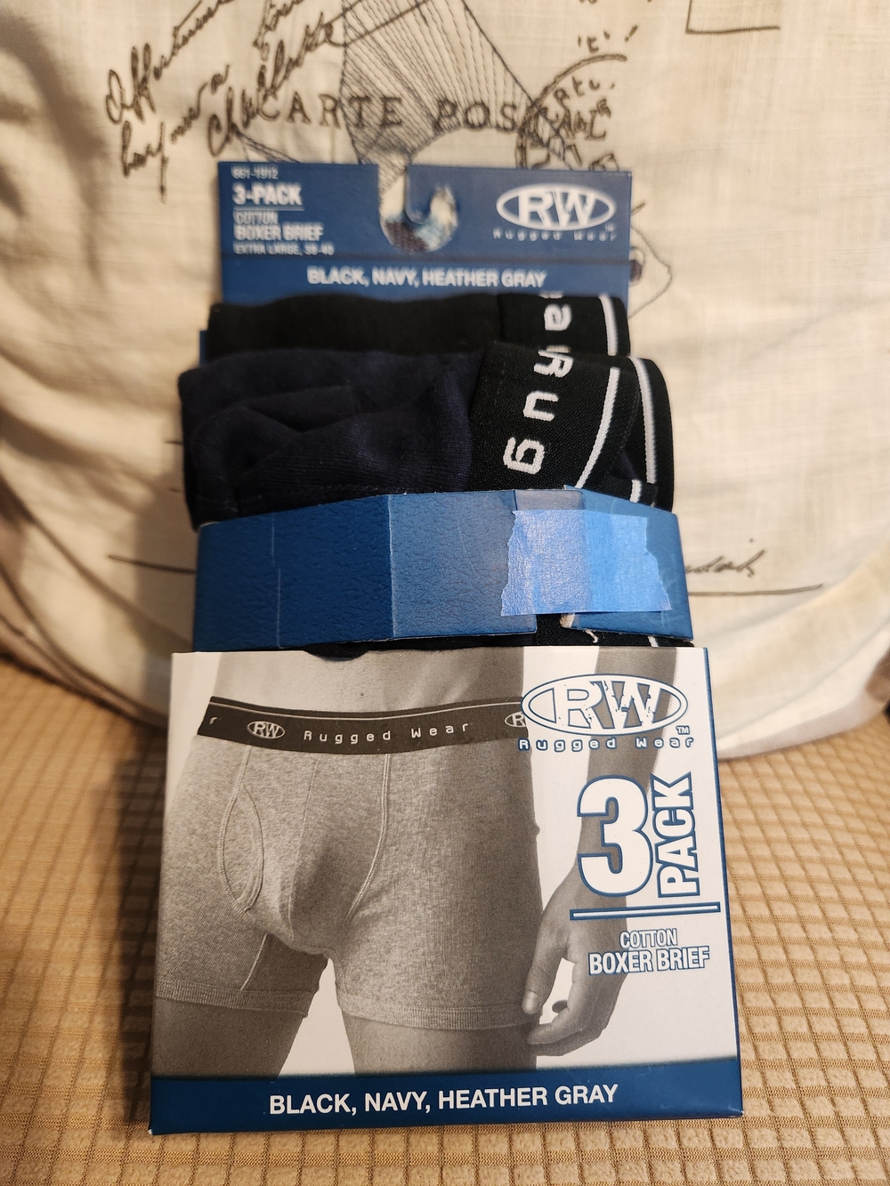Rugged Wear Men's 3-Pack Cotton Boxer Briefs - Black, Navy, Heather Gray SIZE XL